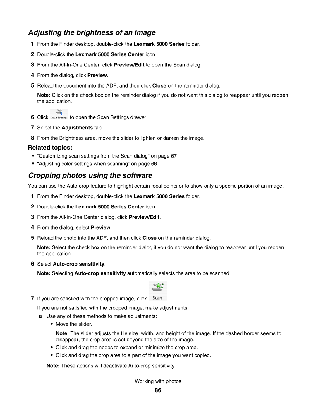 Lexmark 5000 Series manual Adjusting the brightness of an image 