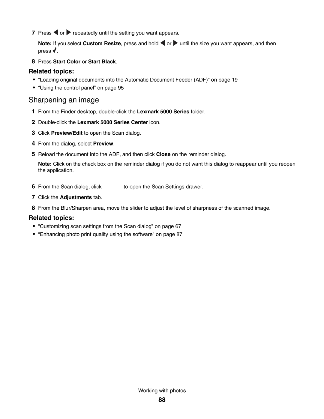 Lexmark 5000 Series manual Sharpening an image 