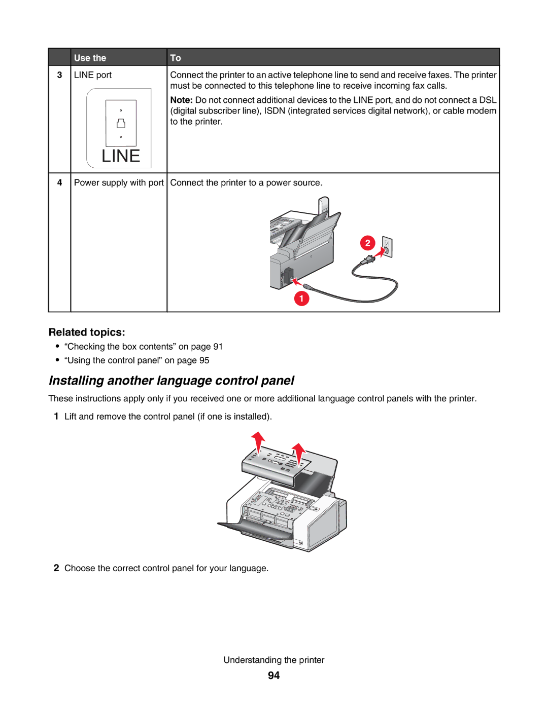 Lexmark 5000 Series manual Line, Installing another language control panel 