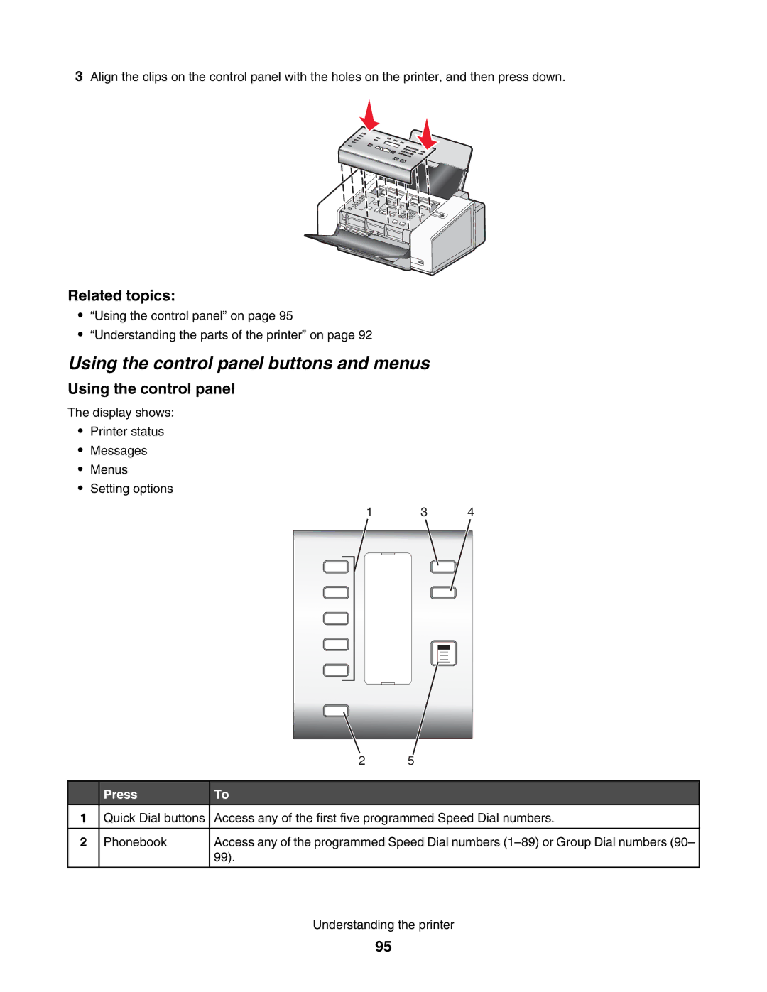 Lexmark 5000 Series manual Using the control panel buttons and menus, Press 