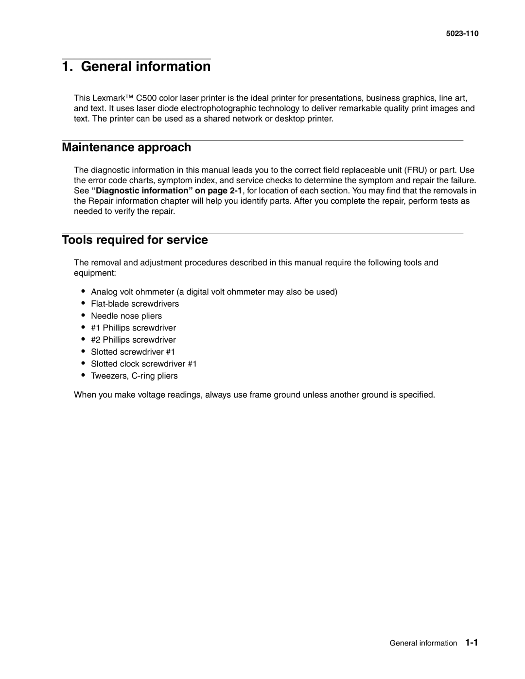 Lexmark 500n manual Maintenance approach, Tools required for service 