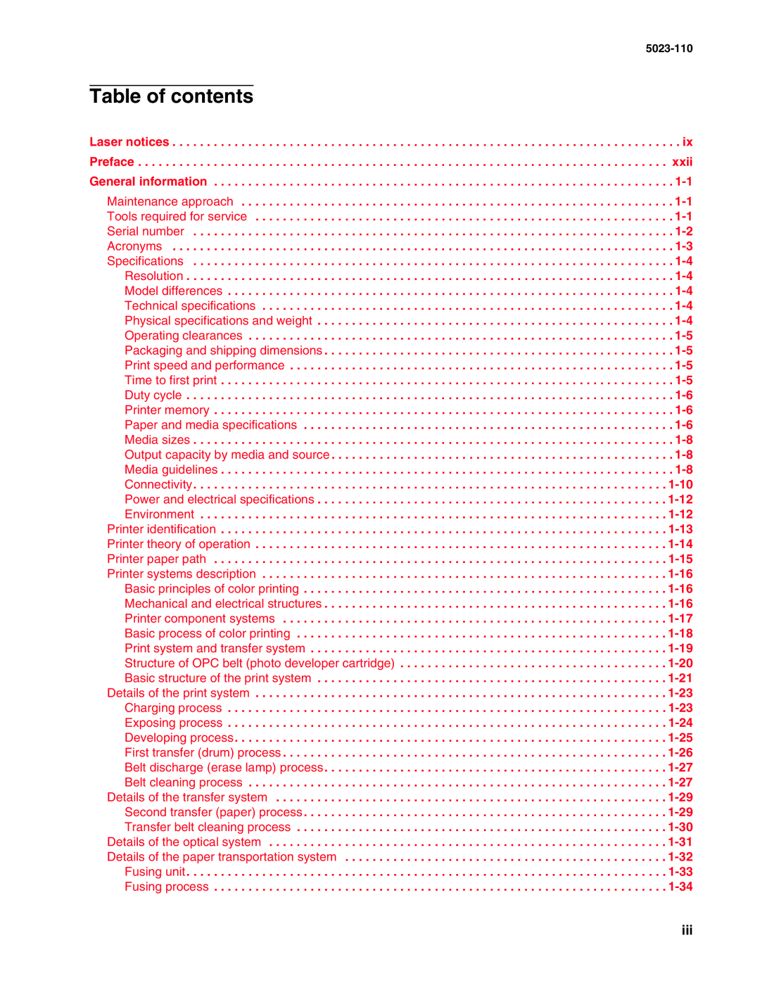 Lexmark 500n manual Table of contents 