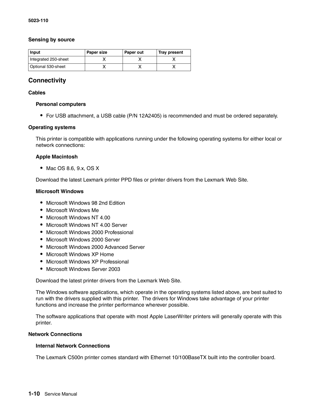 Lexmark 500n manual Connectivity 