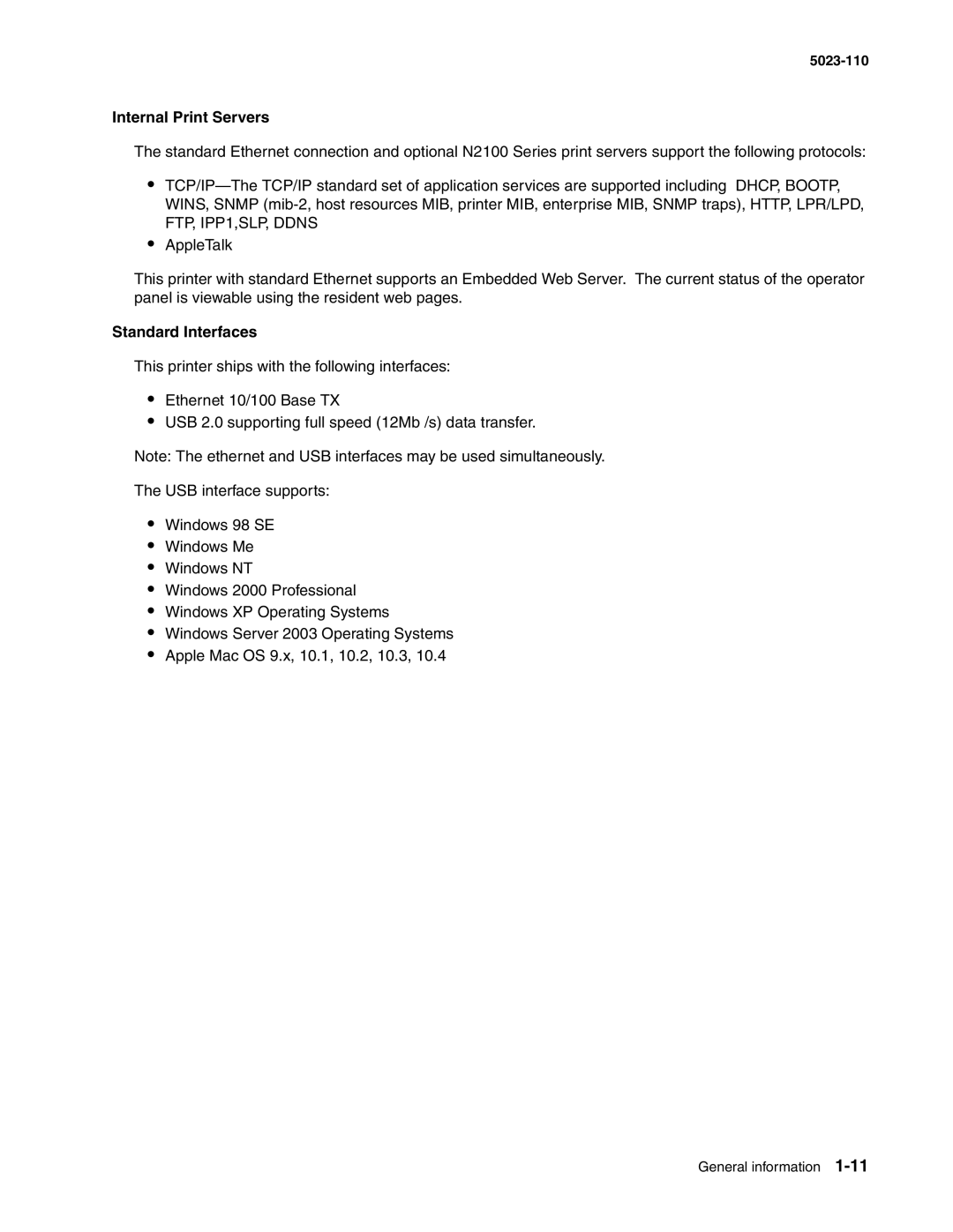 Lexmark 500n manual Internal Print Servers, Standard Interfaces 