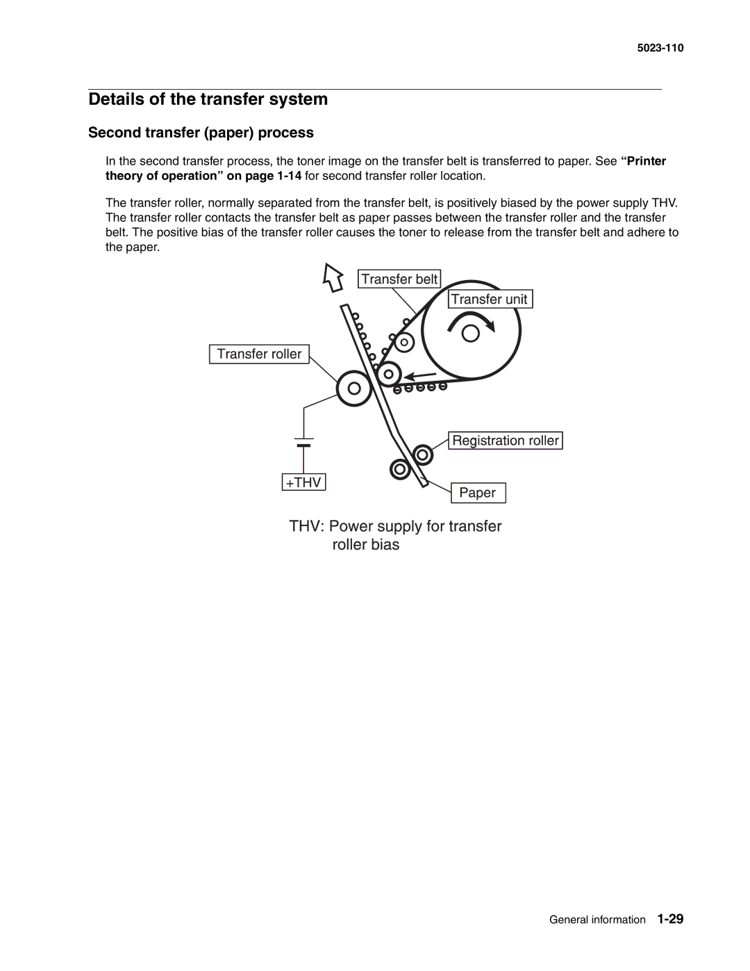 Lexmark 500n manual Details of the transfer system, Second transfer paper process 