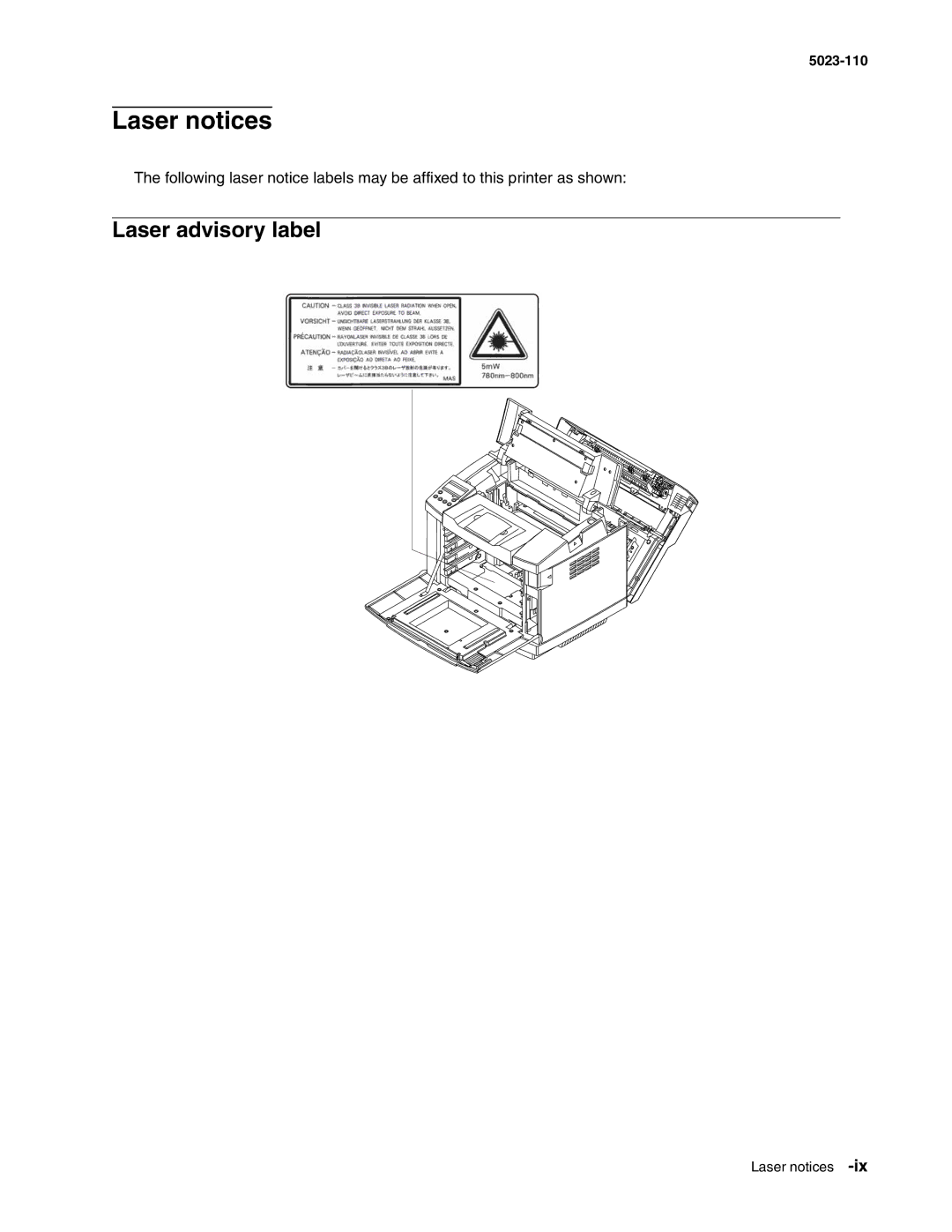 Lexmark 500n manual Laser notices, Laser advisory label 