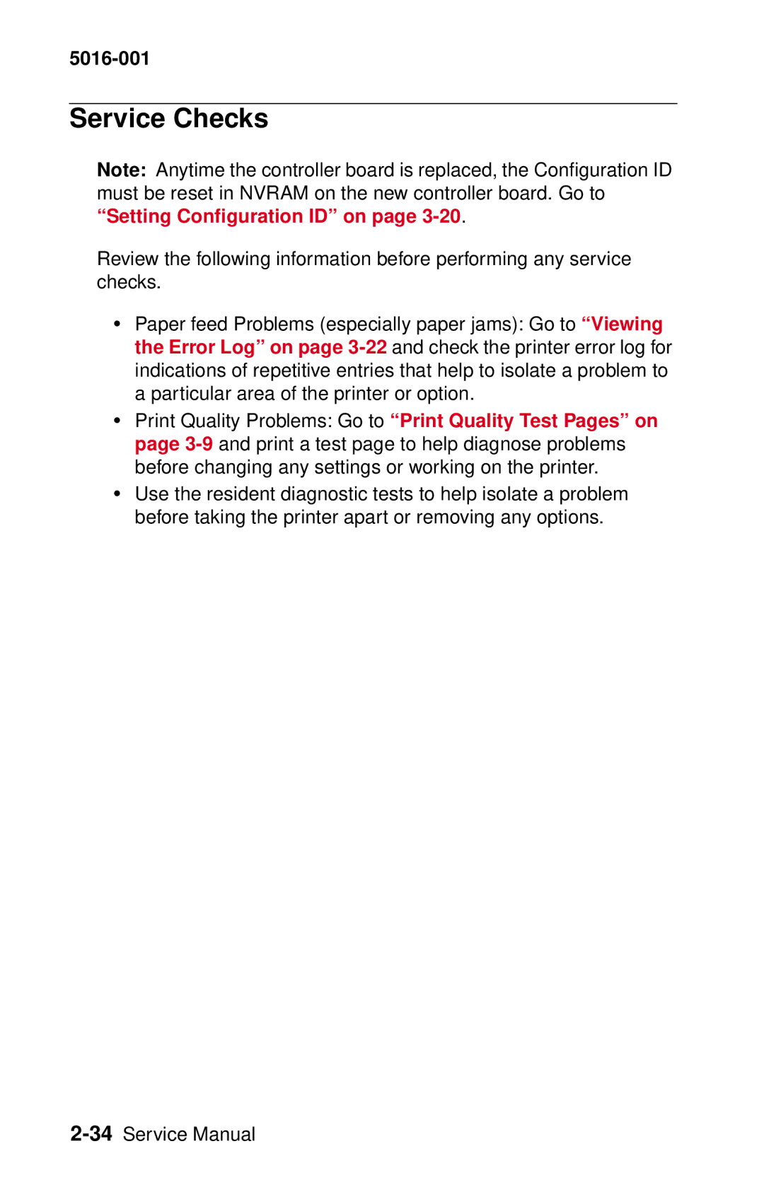 Lexmark 5016-001 manual Service Checks 