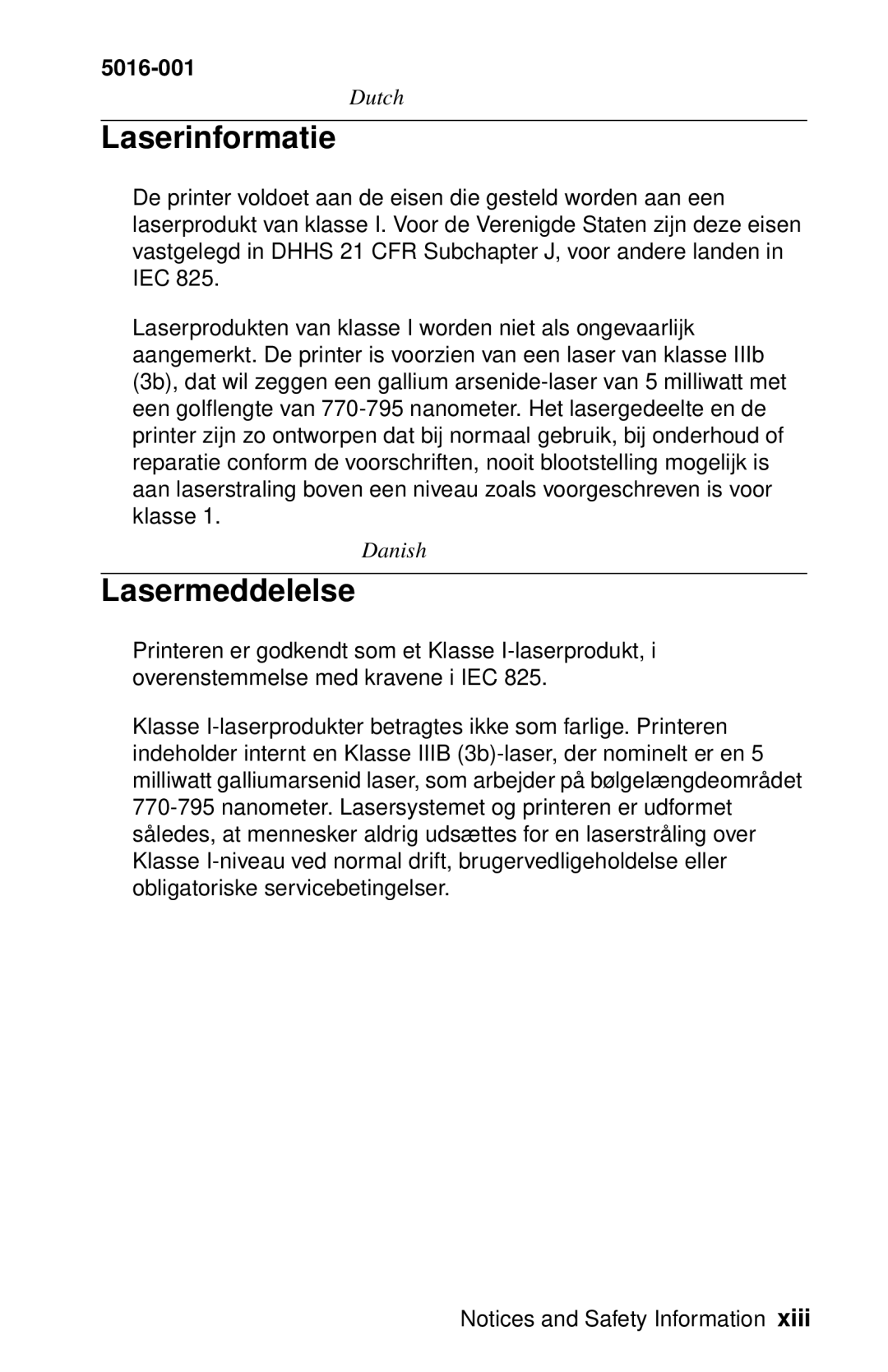 Lexmark 5016-001 manual Laserinformatie, Lasermeddelelse 