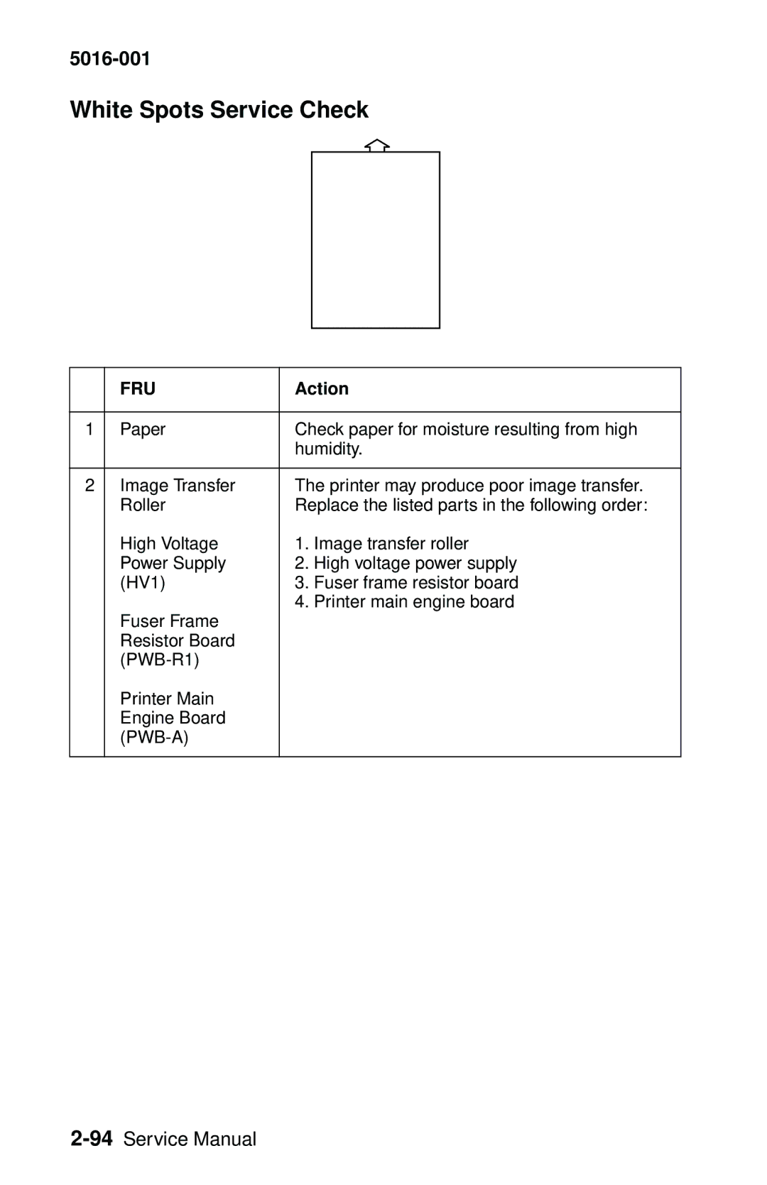 Lexmark 5016-001 manual White Spots Service Check 