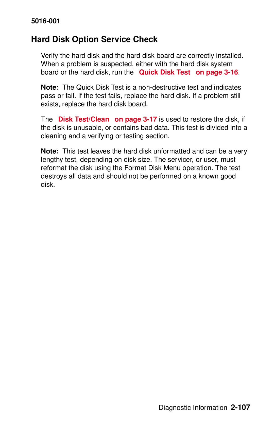 Lexmark 5016-001 manual Hard Disk Option Service Check 