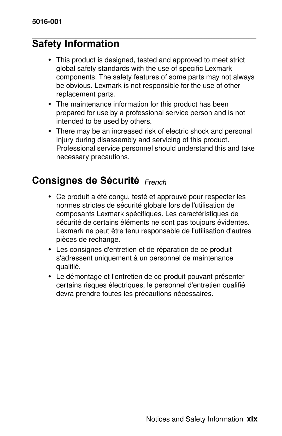 Lexmark 5016-001 manual Safety Information 