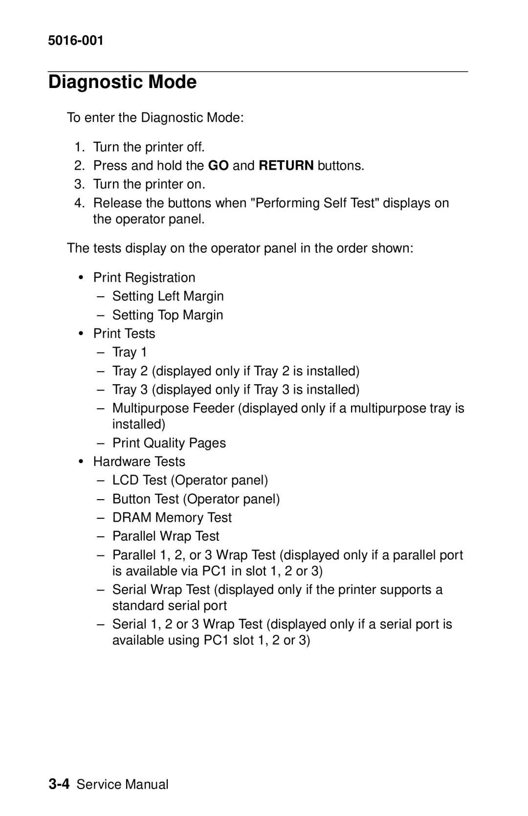 Lexmark 5016-001 manual Diagnostic Mode 