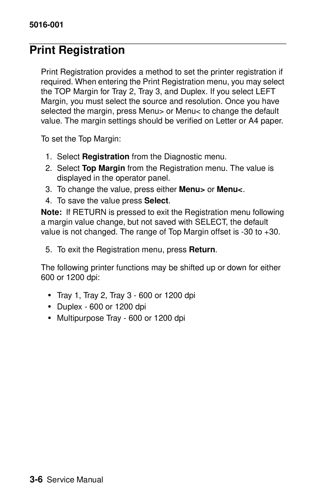 Lexmark 5016-001 manual Print Registration 