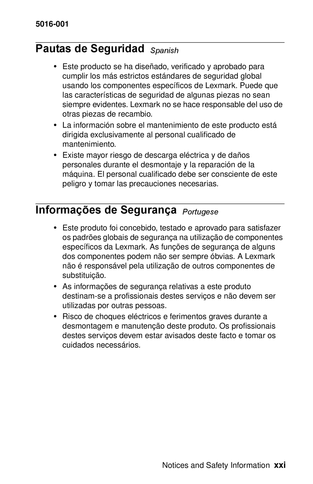 Lexmark 5016-001 manual Pautas de Seguridad Spanish 