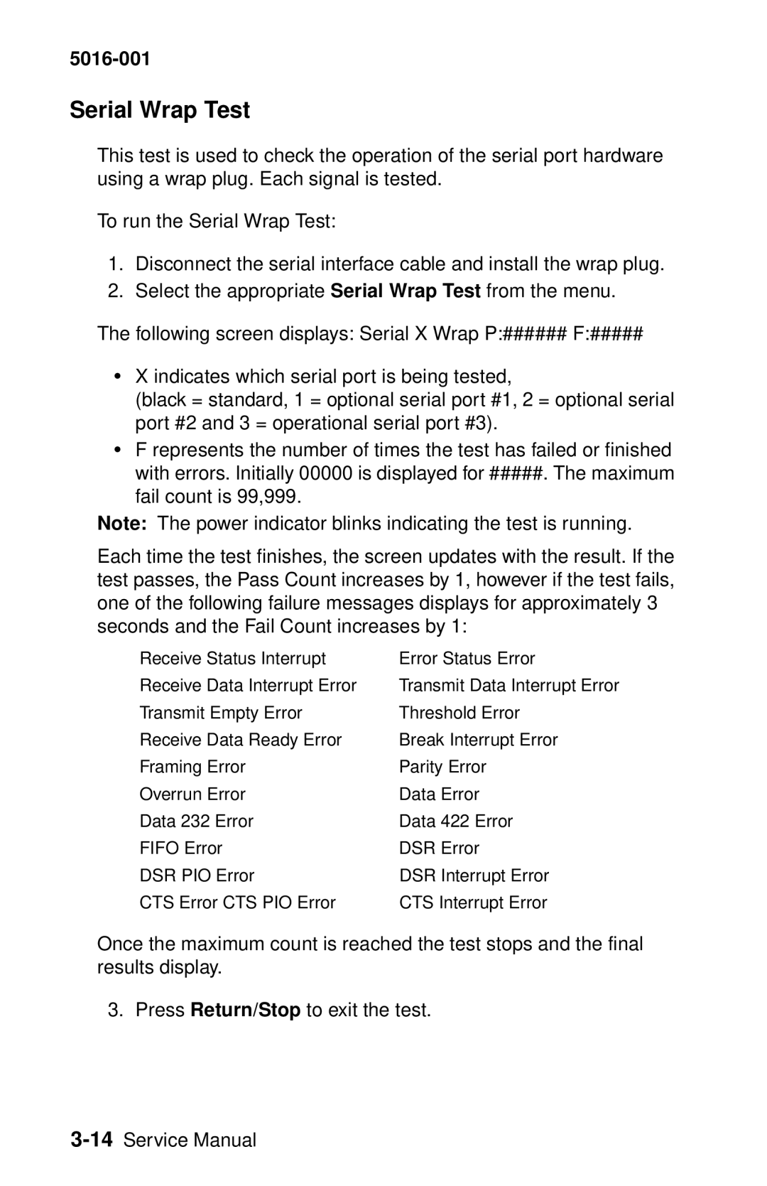 Lexmark 5016-001 manual Serial Wrap Test 