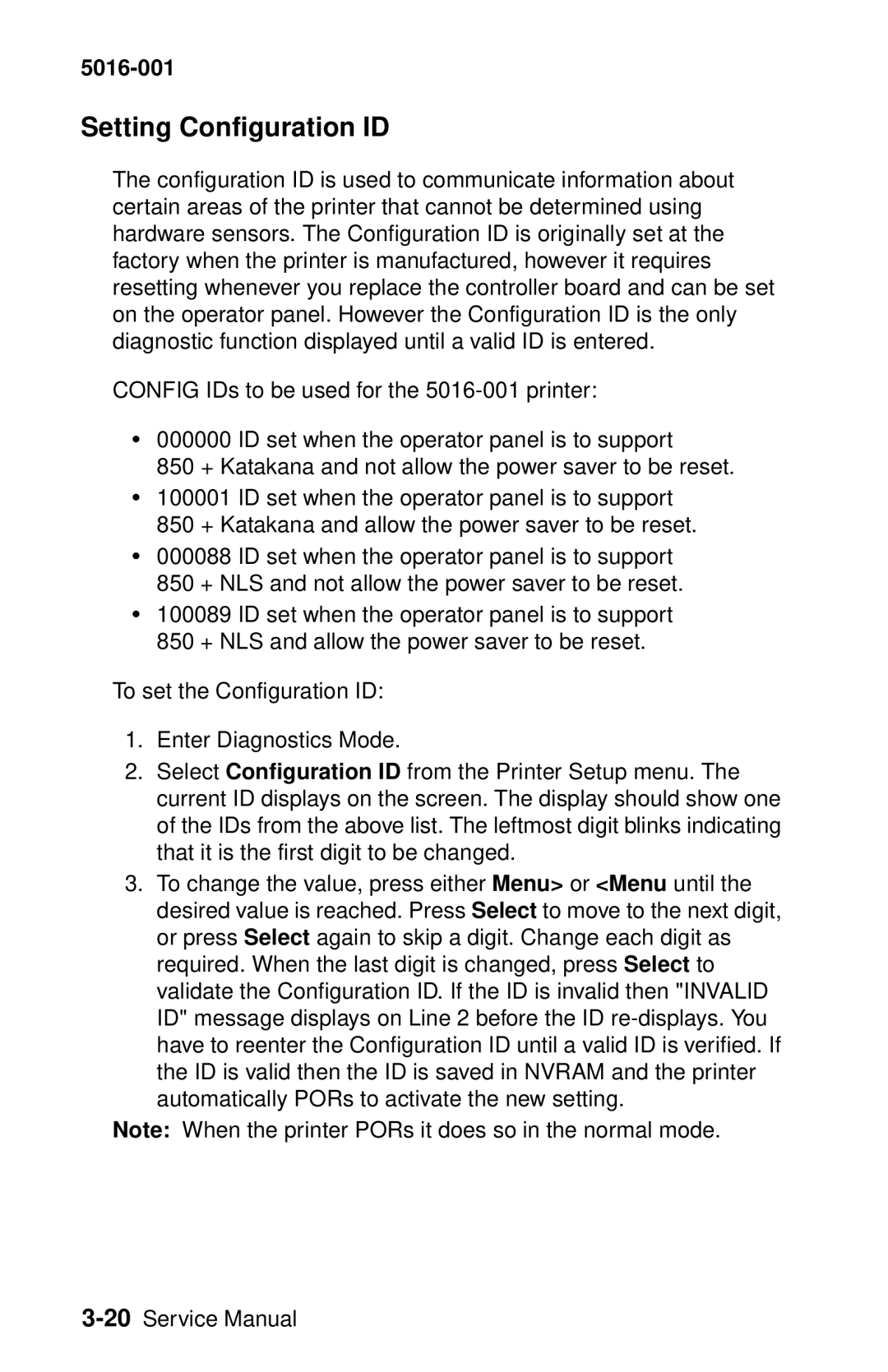 Lexmark 5016-001 manual Setting Configuration ID 