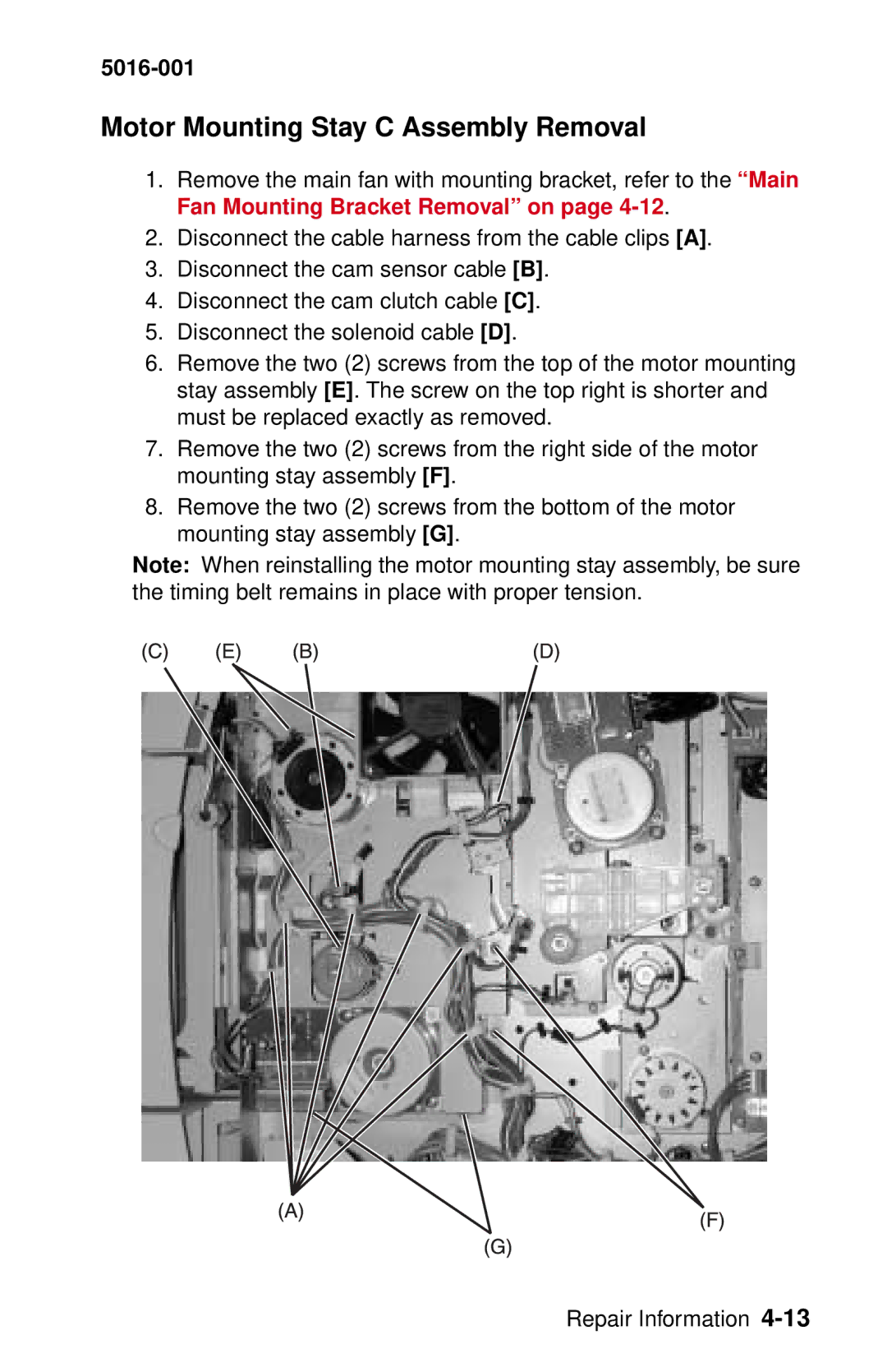 Lexmark 5016-001 manual Motor Mounting Stay C Assembly Removal 