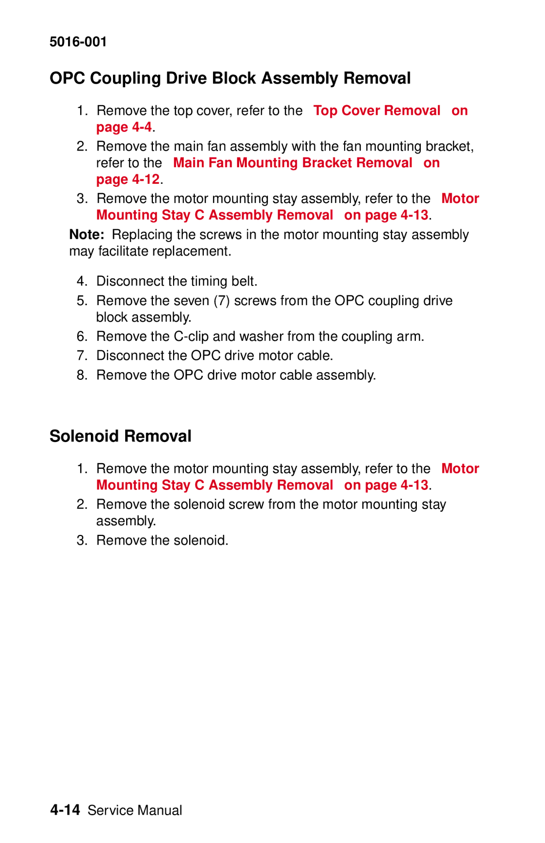 Lexmark 5016-001 manual OPC Coupling Drive Block Assembly Removal, Solenoid Removal 