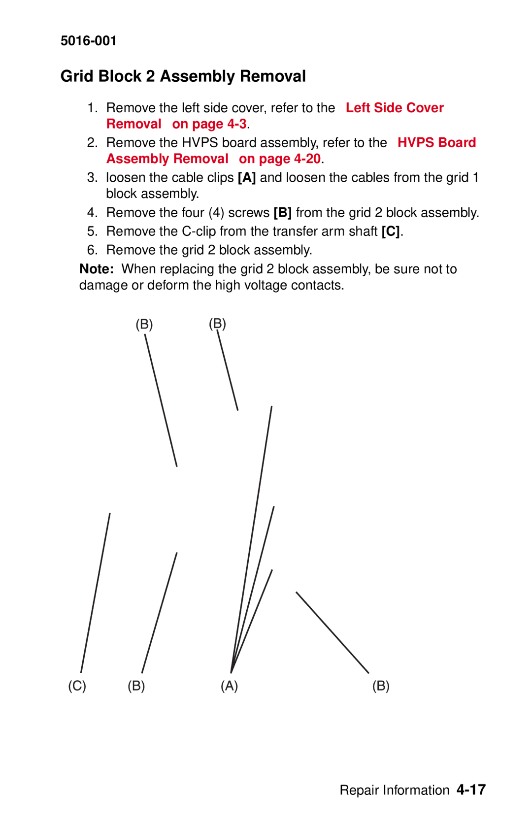 Lexmark 5016-001 manual Grid Block 2 Assembly Removal 