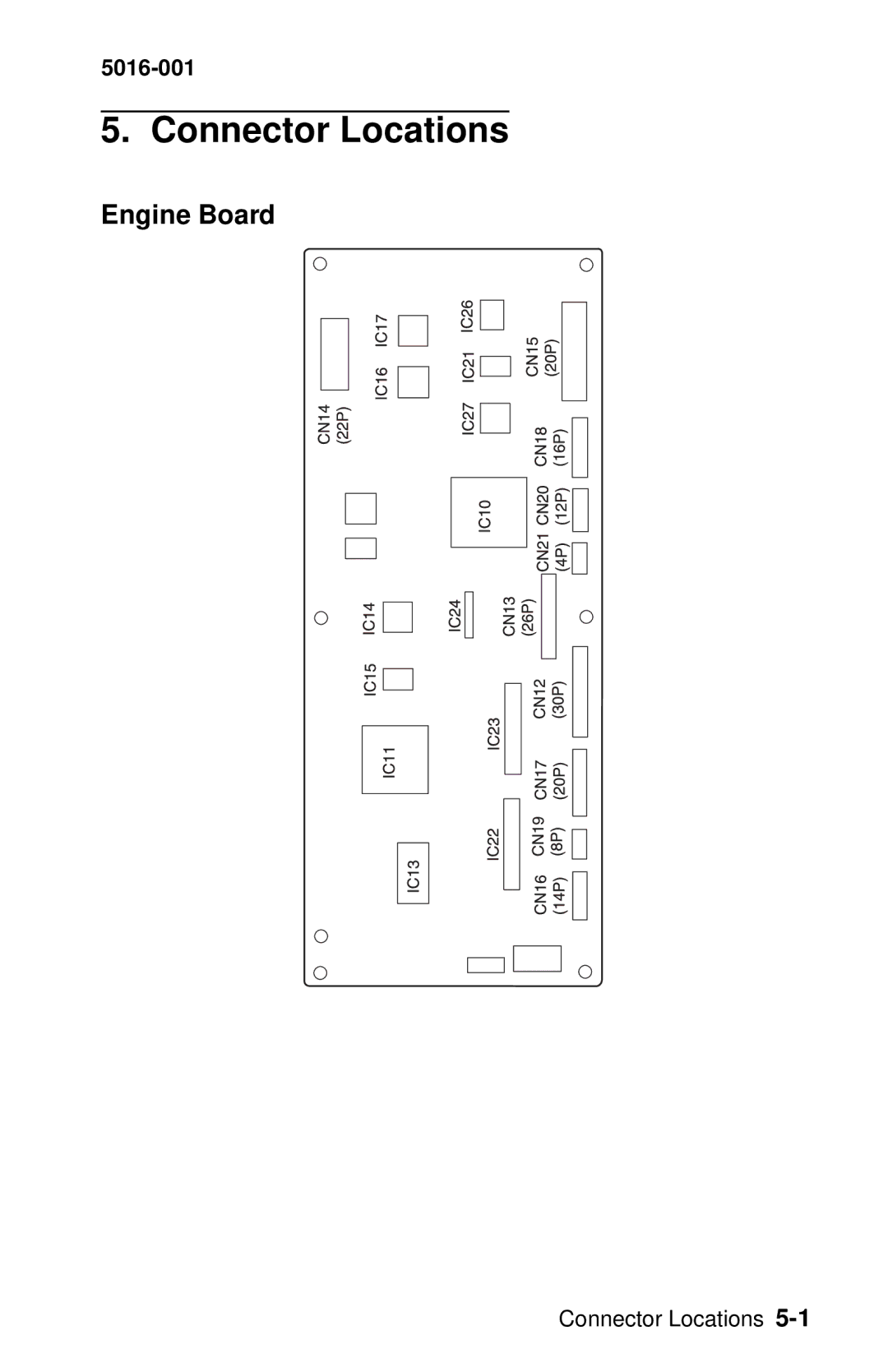 Lexmark 5016-001 manual Engine Board, Connector Locations 