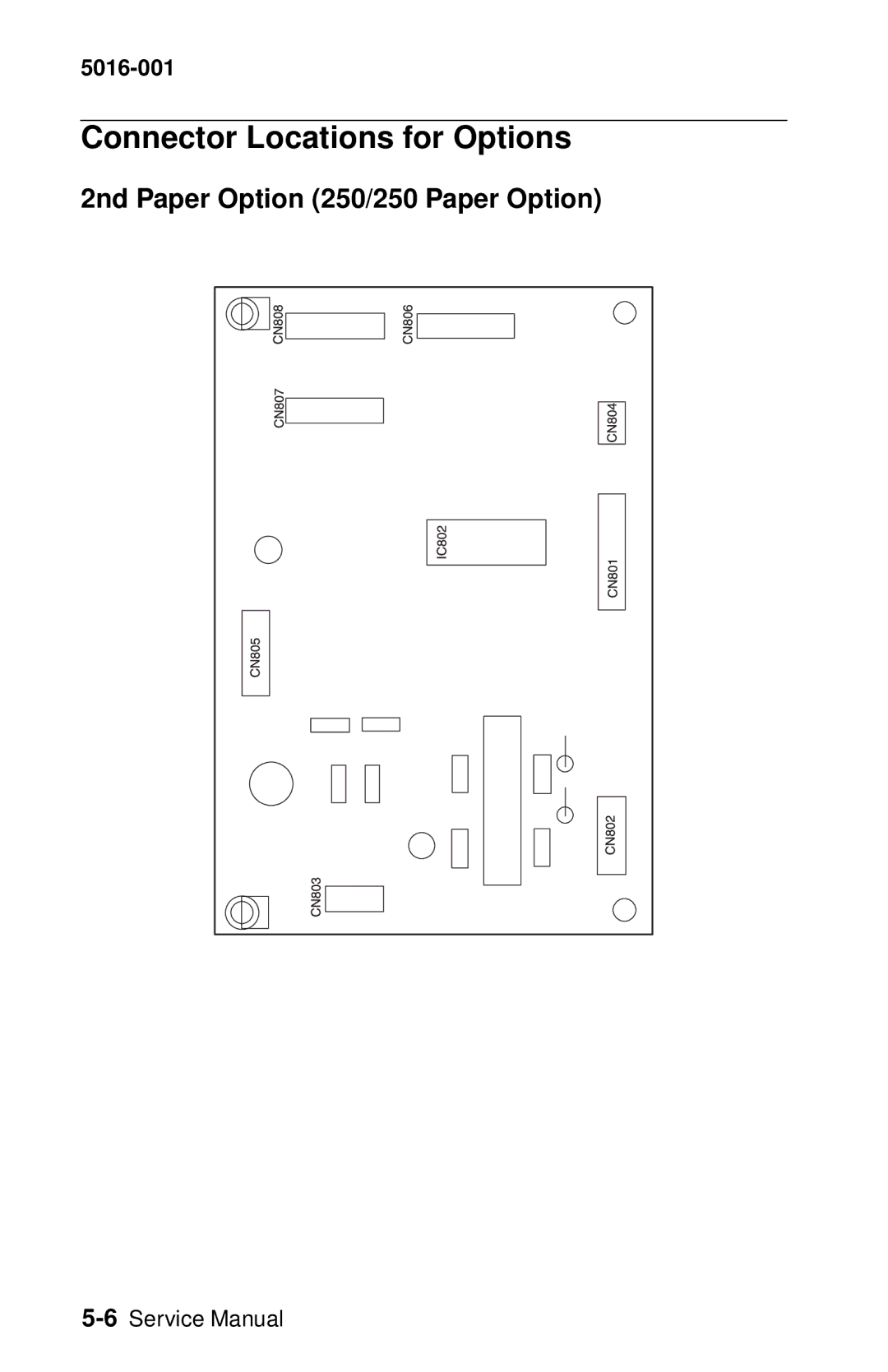 Lexmark 5016-001 manual Connector Locations for Options, 2nd Paper Option 250/250 Paper Option 