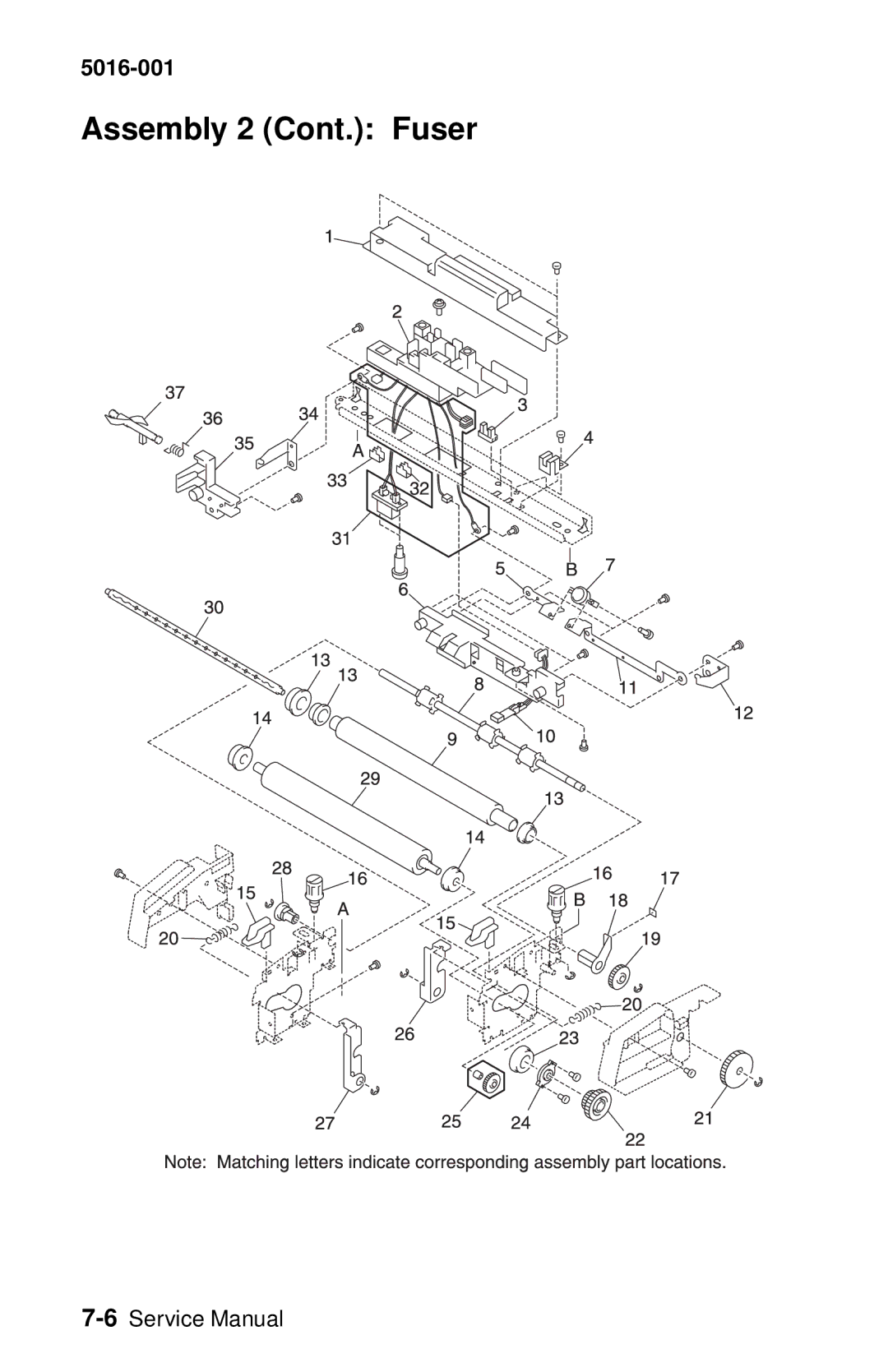 Lexmark 5016-001 manual Assembly 2 Cont. Fuser 