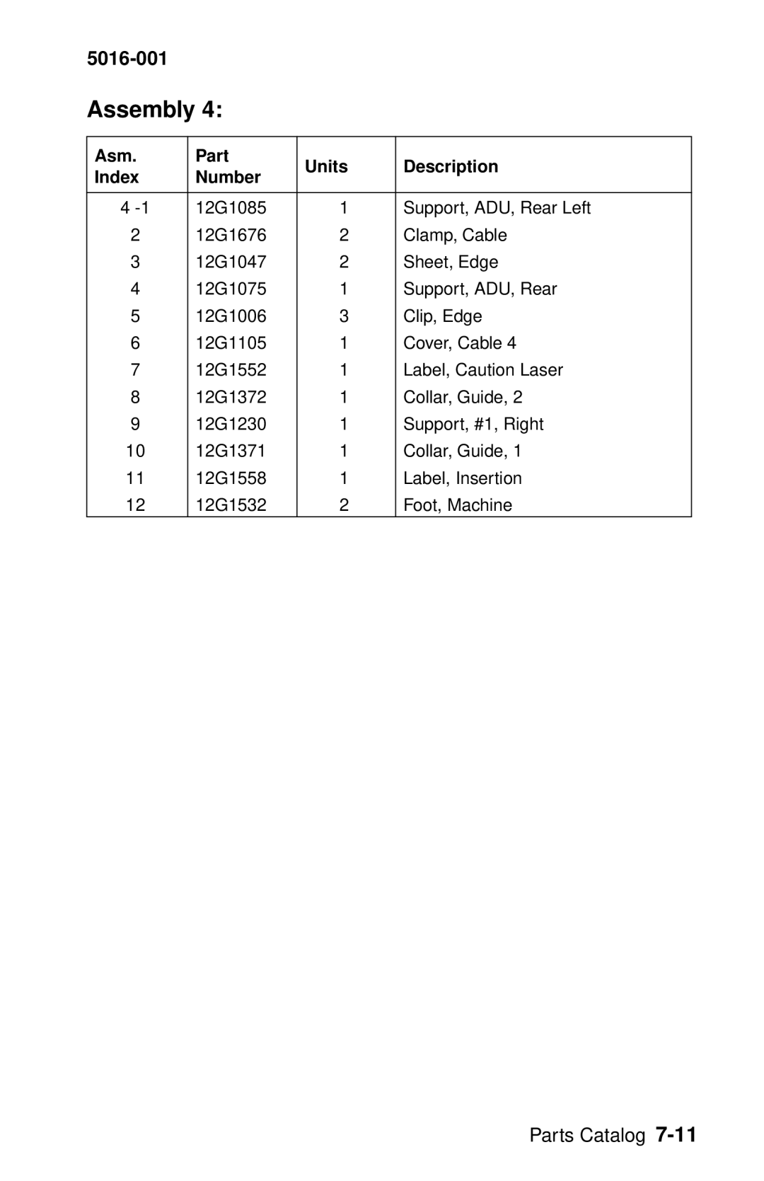 Lexmark 5016-001 manual Assembly 