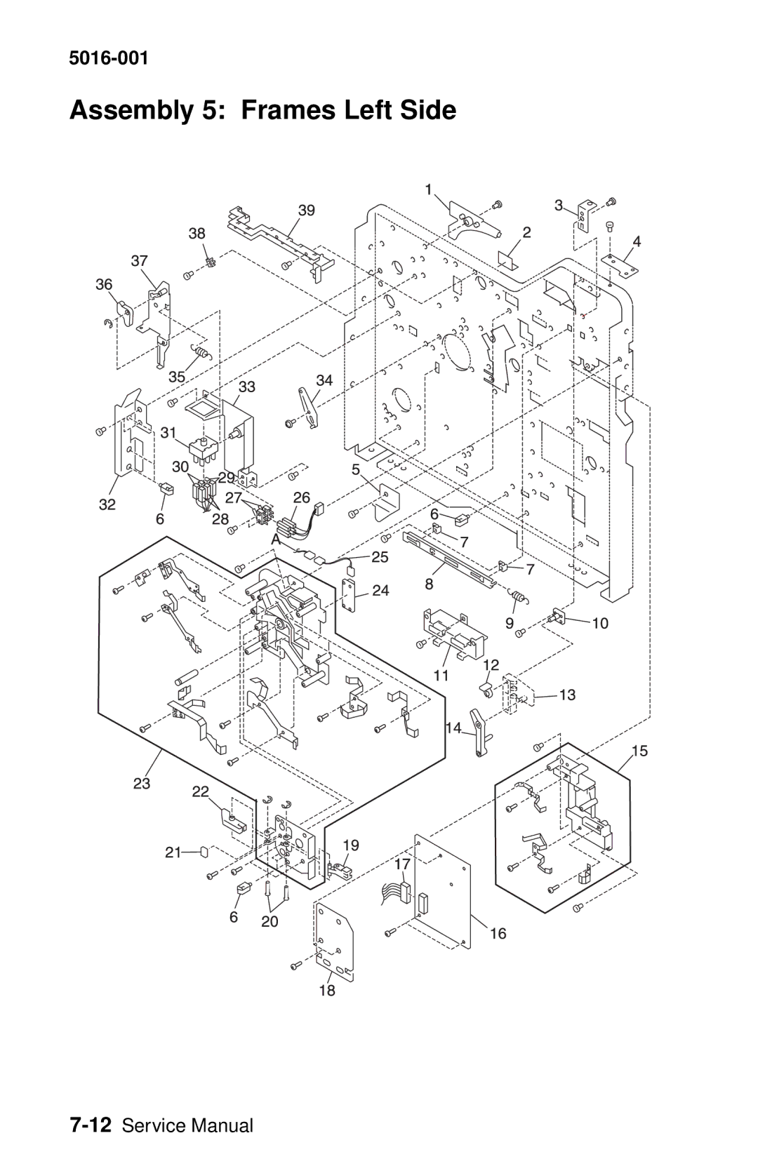 Lexmark 5016-001 manual Assembly 5 Frames Left Side 