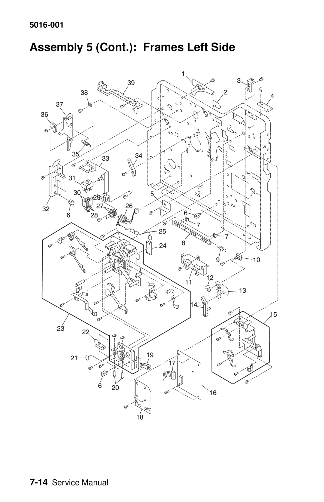 Lexmark 5016-001 manual Assembly 5 Cont. Frames Left Side 