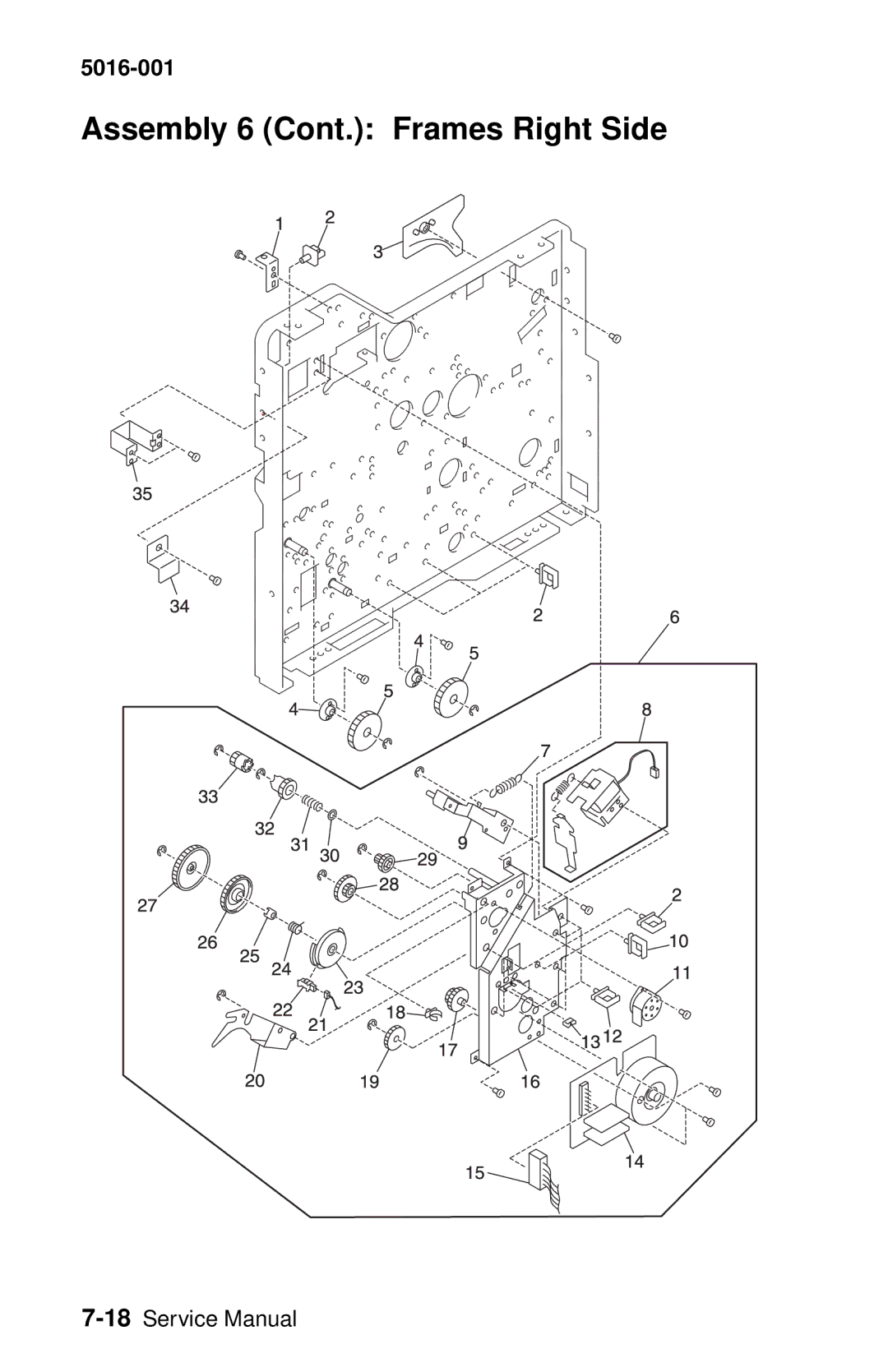 Lexmark 5016-001 manual Assembly 6 Cont. Frames Right Side 