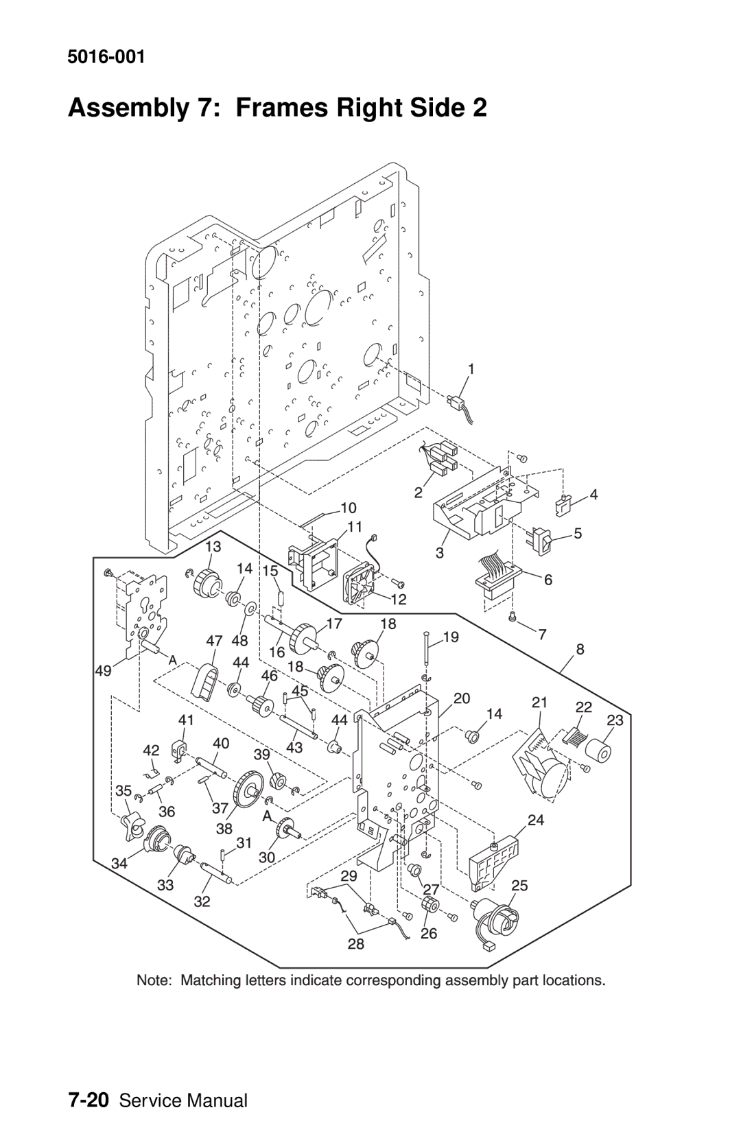 Lexmark 5016-001 manual Assembly 7 Frames Right Side 