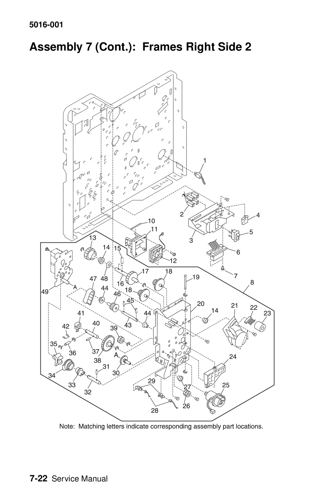 Lexmark 5016-001 manual Assembly 7 Cont. Frames Right Side 