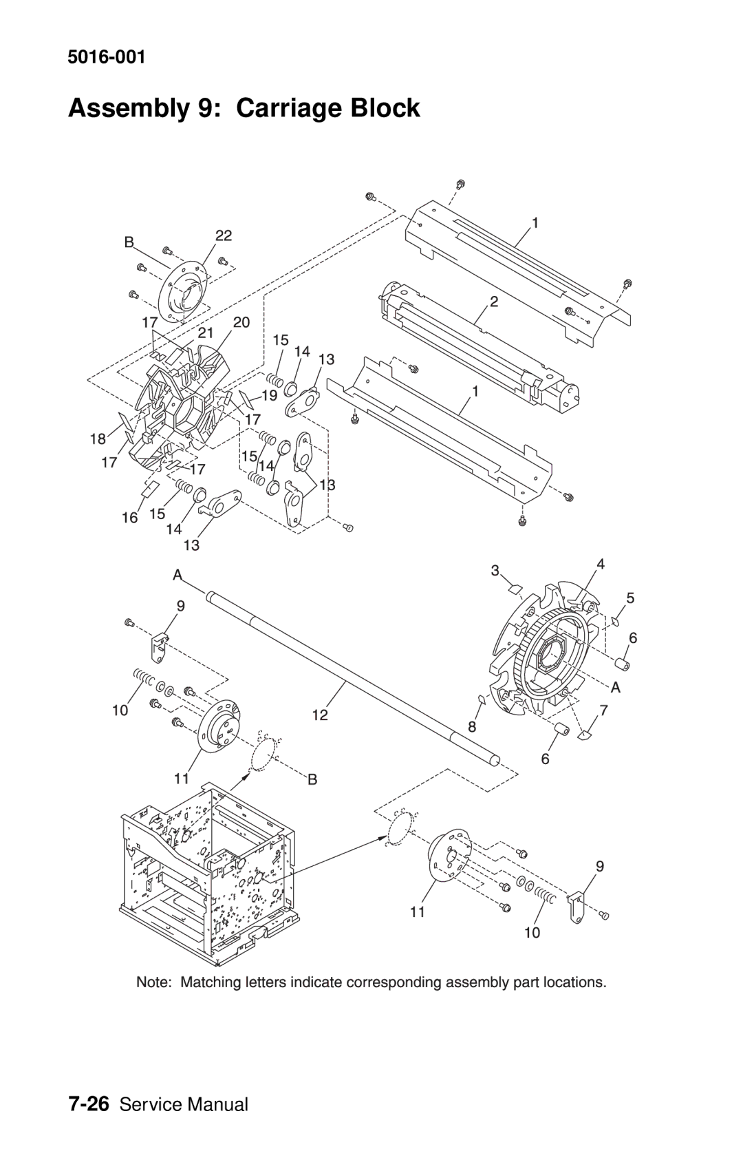 Lexmark 5016-001 manual Assembly 9 Carriage Block 