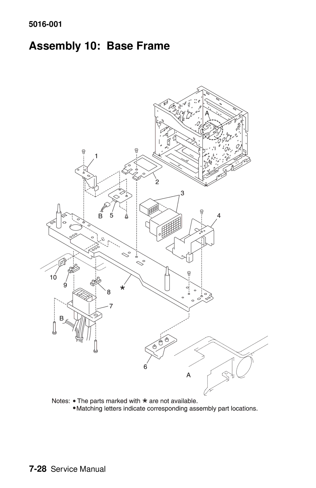 Lexmark 5016-001 manual Assembly 10 Base Frame 