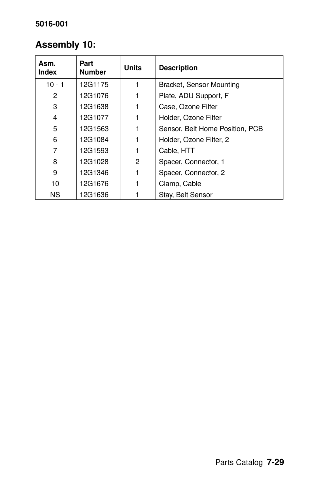 Lexmark 5016-001 manual Assembly 