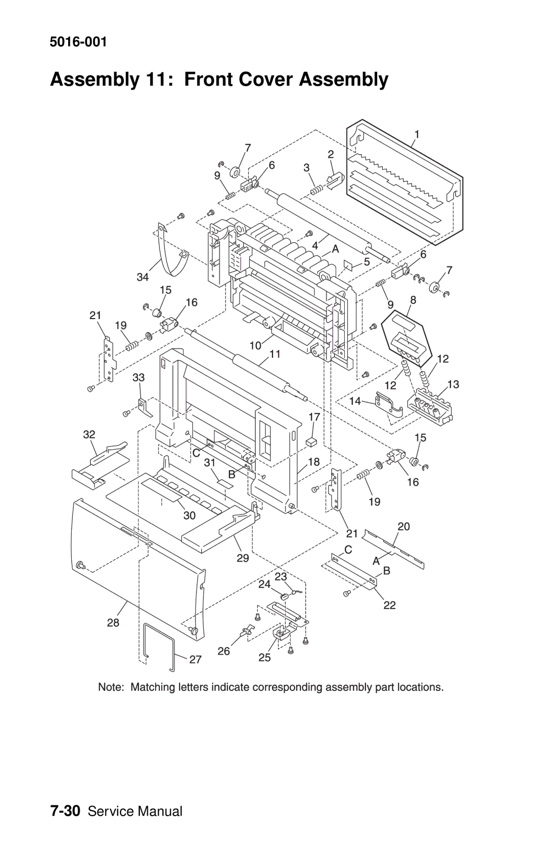 Lexmark 5016-001 manual Assembly 11 Front Cover Assembly 