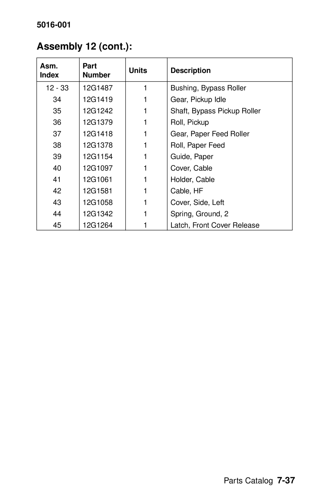 Lexmark 5016-001 manual Assembly 12 