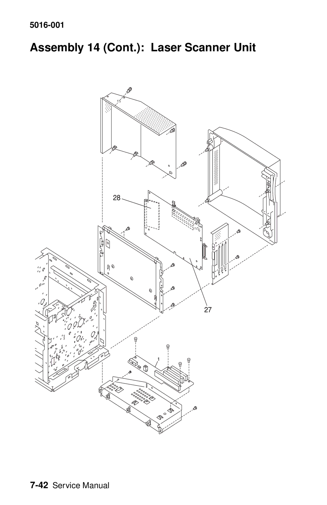 Lexmark 5016-001 manual Assembly 14 Cont. Laser Scanner Unit 