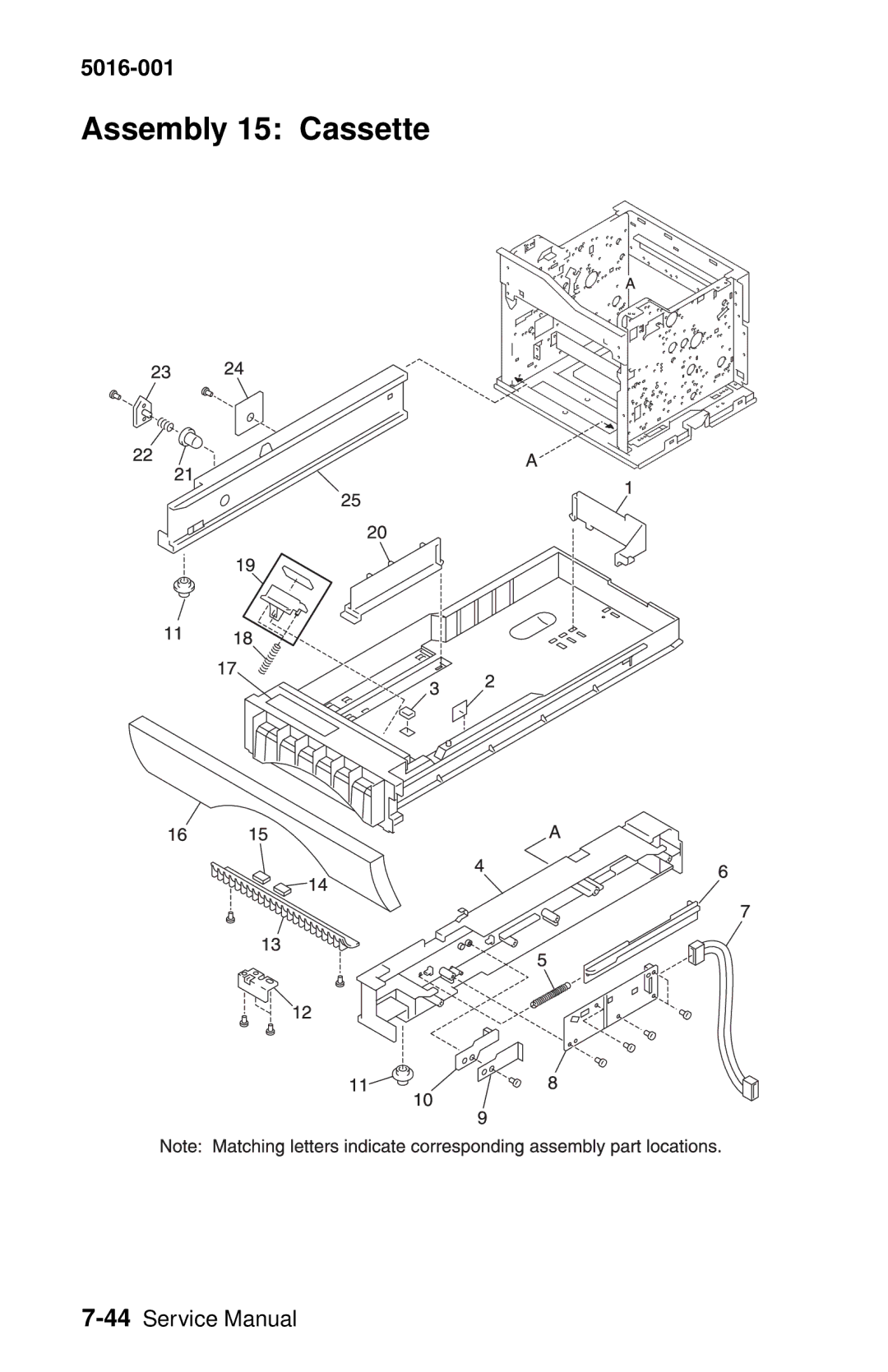 Lexmark 5016-001 manual Assembly 15 Cassette 