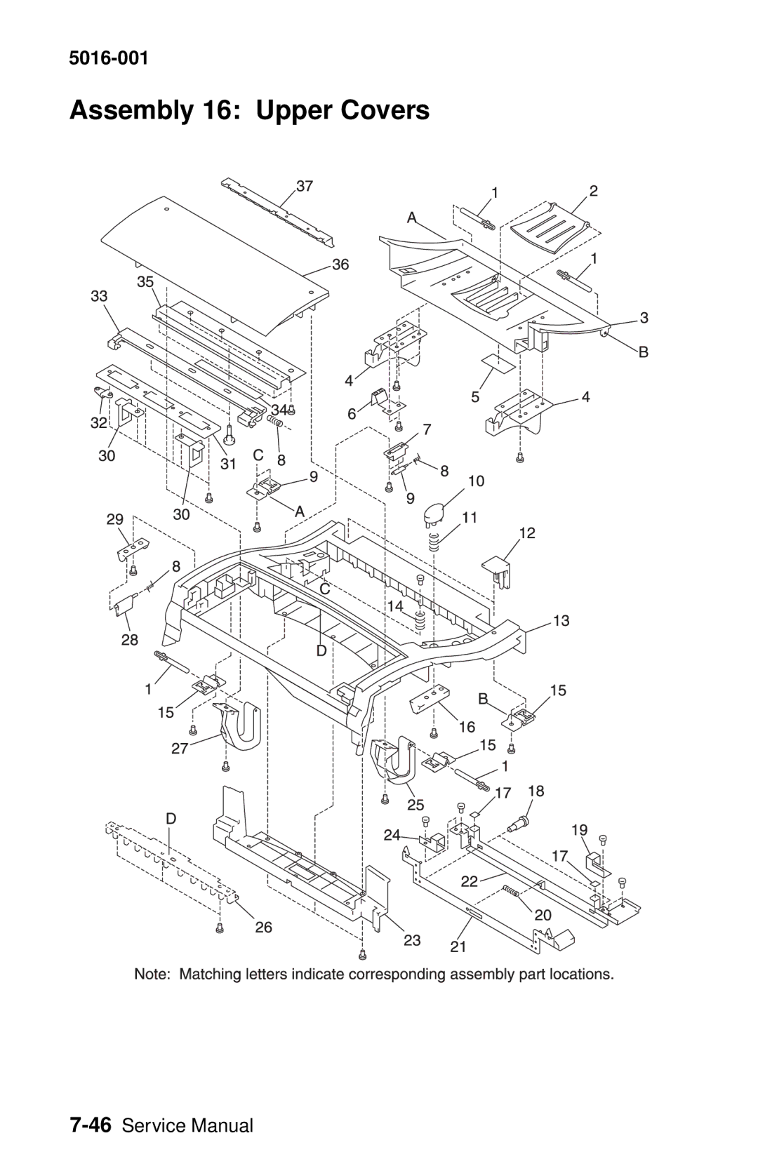 Lexmark 5016-001 manual Assembly 16 Upper Covers 