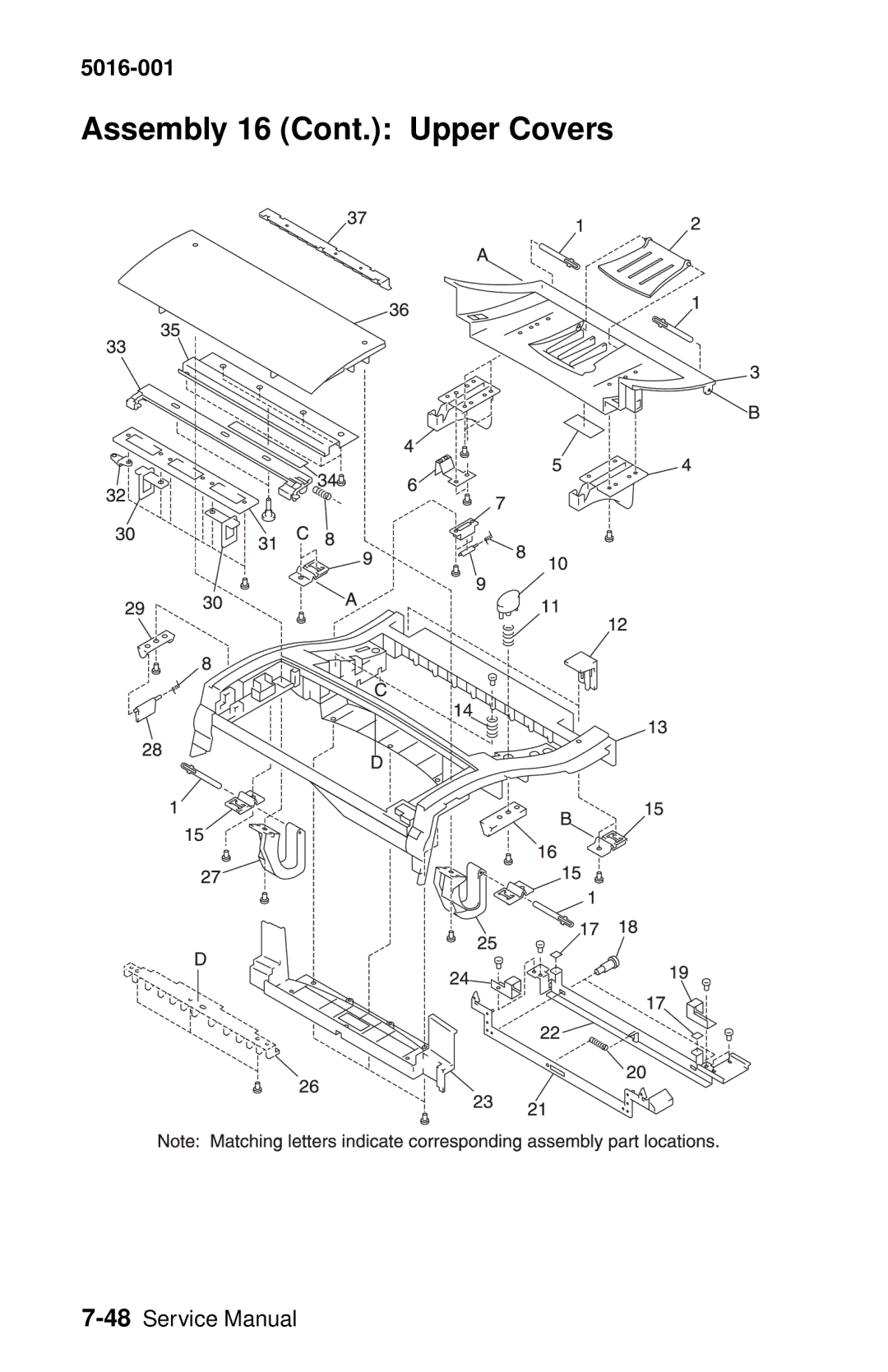 Lexmark 5016-001 manual Assembly 16 Cont. Upper Covers 