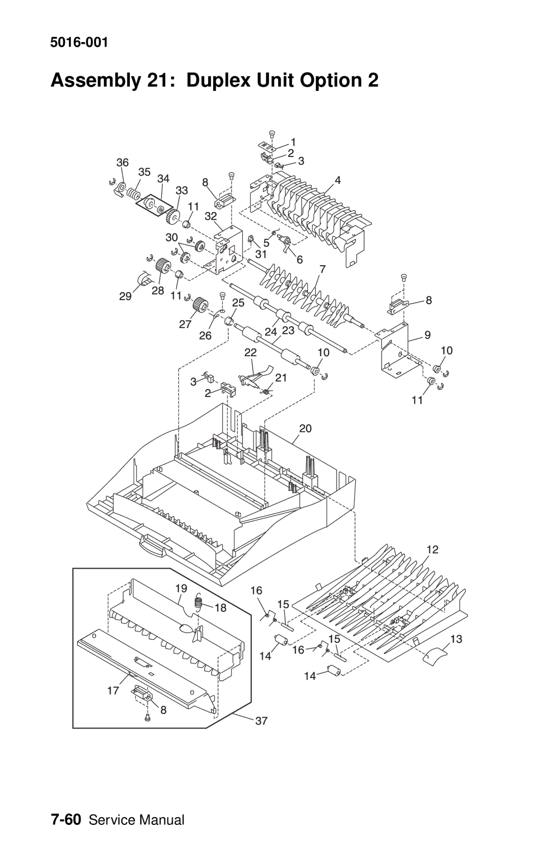 Lexmark 5016-001 manual Assembly 21 Duplex Unit Option 