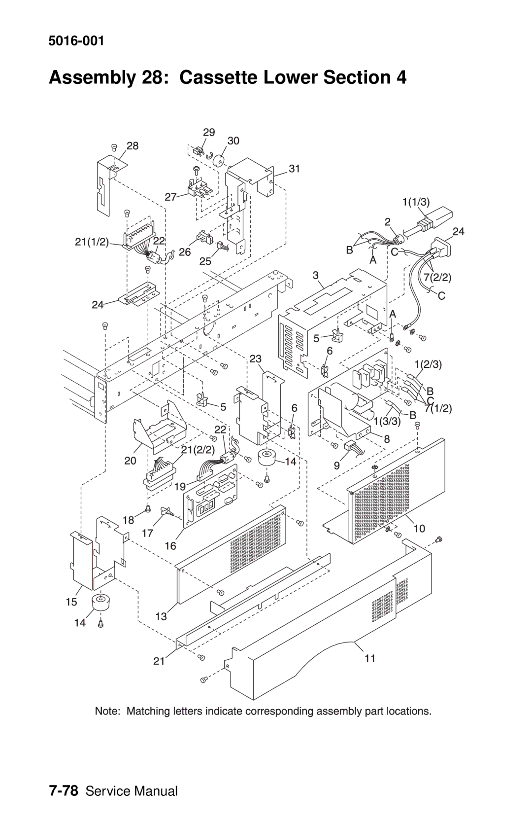 Lexmark 5016-001 manual Assembly 28 Cassette Lower Section 