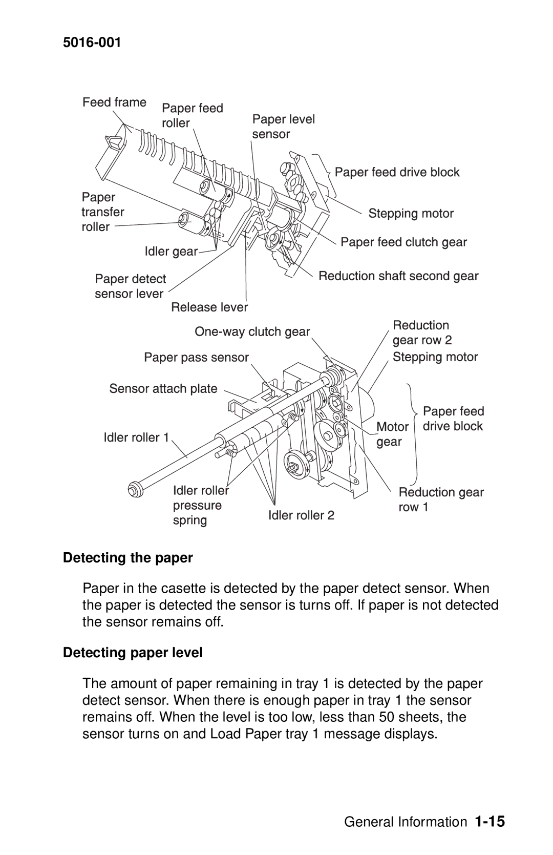 Lexmark 5016-001 manual Detecting the paper, Detecting paper level 