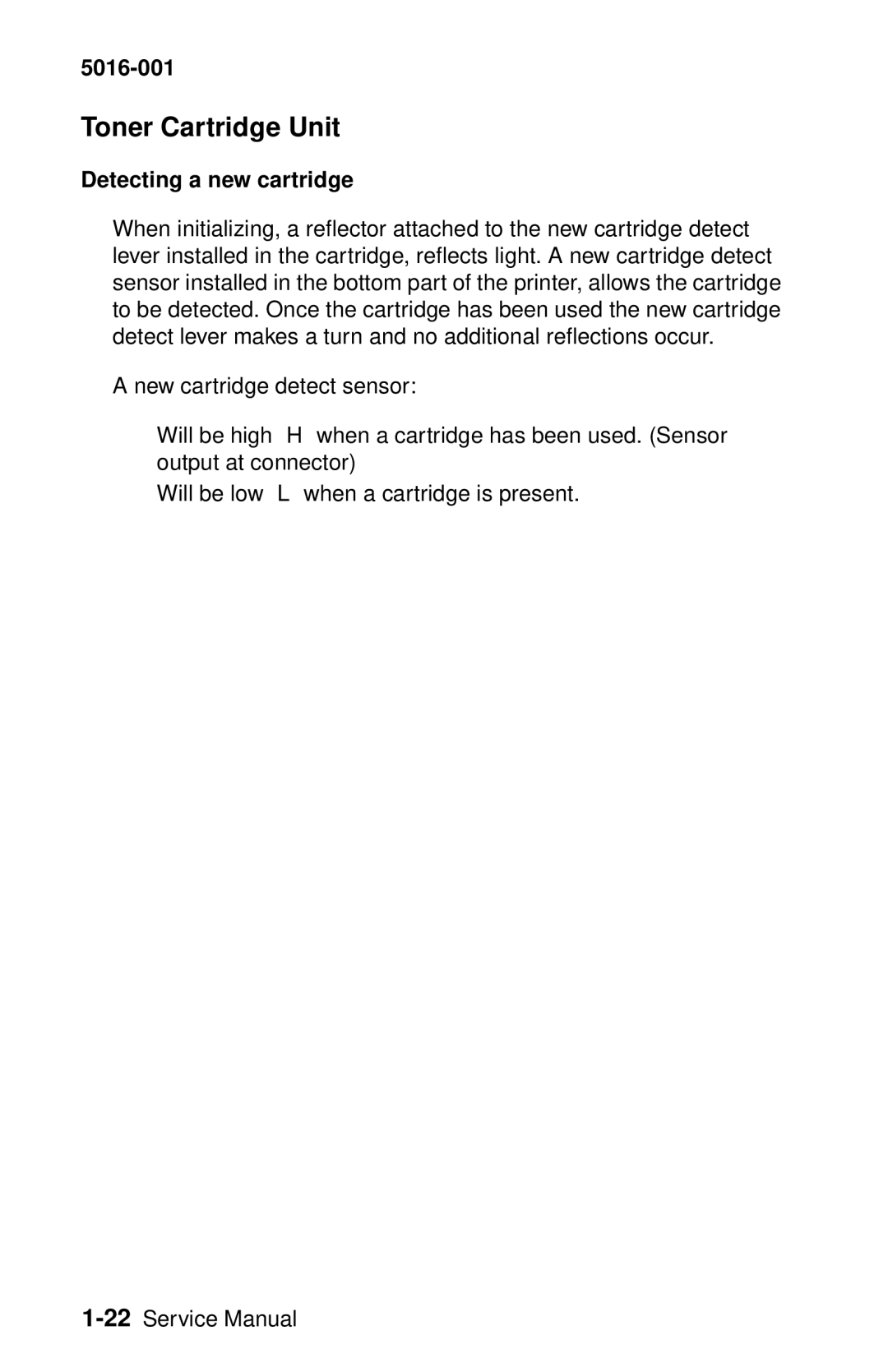 Lexmark 5016-001 manual Toner Cartridge Unit, Detecting a new cartridge 