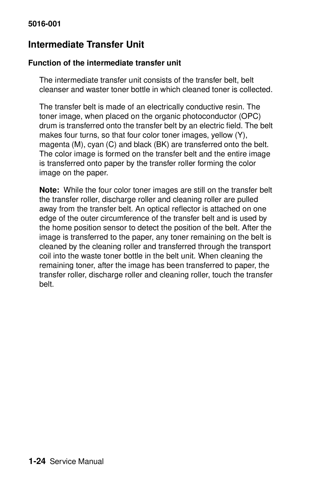 Lexmark 5016-001 manual Intermediate Transfer Unit, Function of the intermediate transfer unit 