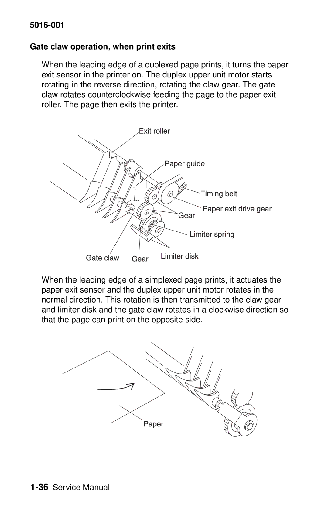 Lexmark 5016-001 manual Gate claw operation, when print exits 