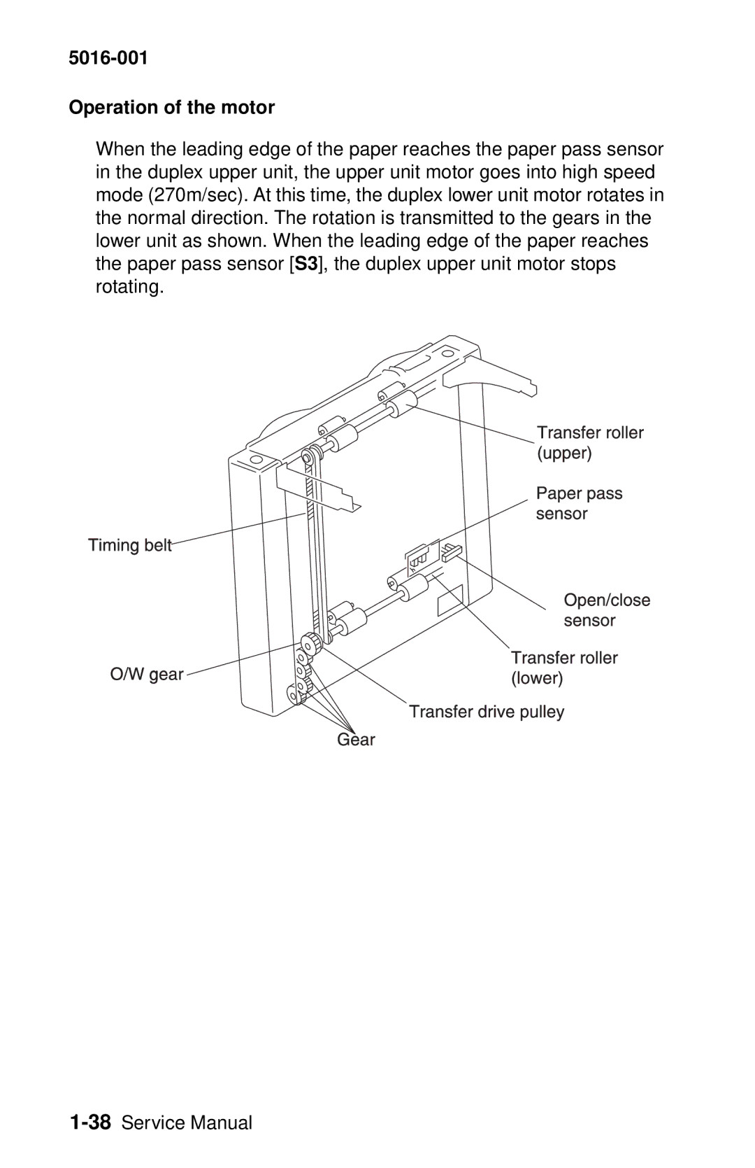 Lexmark 5016-001 manual Operation of the motor 