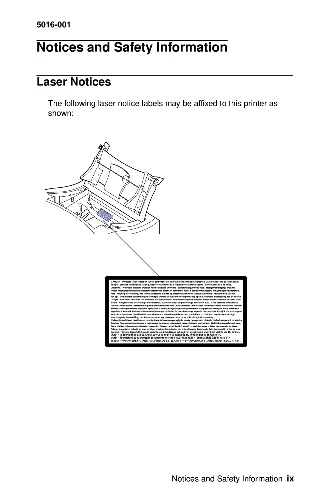 Lexmark 5016-001 manual Laser Notices 