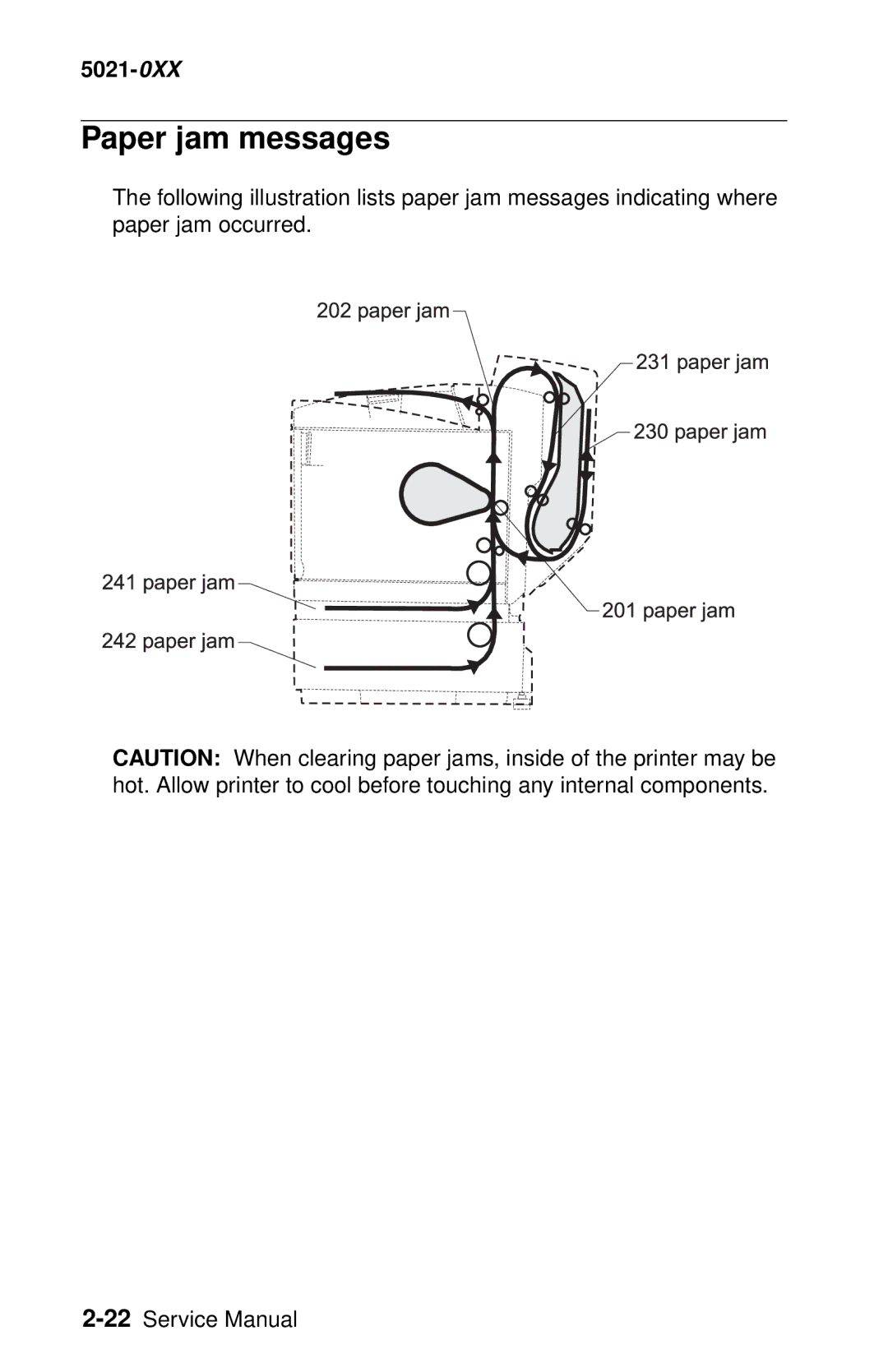 Lexmark 5021-0XX manual Paper jam messages 